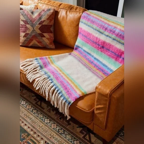 Free People Skye Stripe Fringe Throw Blanket, Cozy Accent Blanket New In Package - Picture 3 of 4